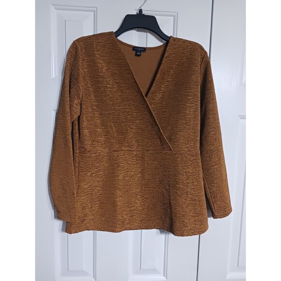 Women's Ann Taylor Factory 3/4 Sleeve Golden Brown Crinkle Top Size M - Picture 5 of 7